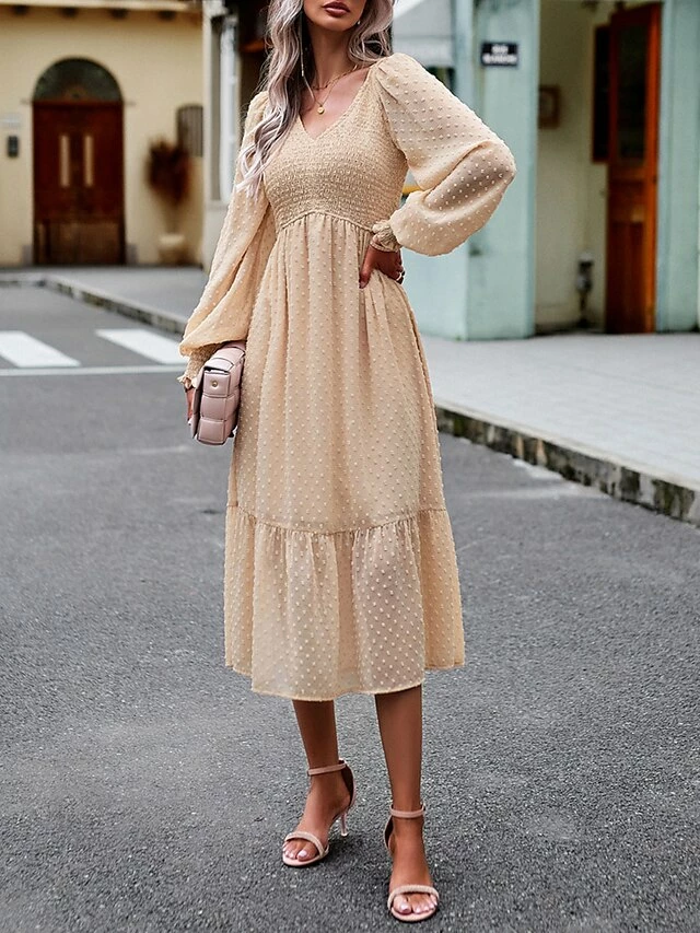 Women's Casual Dress Black Dress Plain Dress Midi Dress Ruched Street Daily Holiday Fashion Streetwear V Neck Long Sleeve 2023 Slim Black Blue Dark Blue Color S M L XL Size 9 Women's Casual Dress Black Dress Plain Dress Midi Dress Ruched Street Daily Holiday Fashion Streetwear V Neck Long Sleeve 2023 Slim Black Blue Dark Blue Color S M L XL Size - Image 7