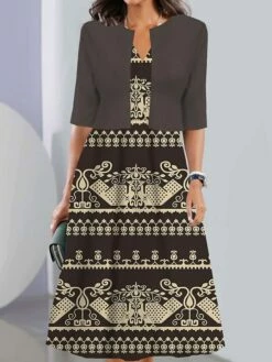 Women's Two Piece Dress Set Casual Dress Tank Dress Outdoor Daily Vintage Casual Pocket Print Midi Dress V Neck 3/4 Length Sleeve Geometric Color Block Regular Fit Black Pink Wine Summer Spring S M L -LIGHTINTHEBOX Shop iowwwt1690441703328