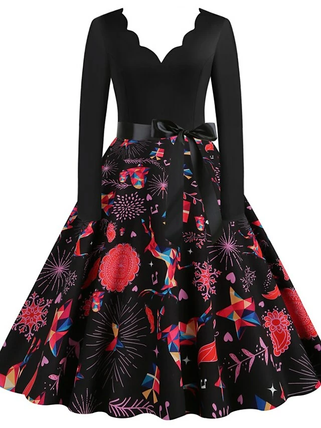 Women's Christmas Casual Dress Swing Dress Vintage Dress Midi Dress Black Wine Orange Long Sleeve Animal Bow Winter Fall Autumn V Neck 2022 S M L XL XXL 3XL 11 Women's Christmas Casual Dress Swing Dress Vintage Dress Midi Dress Black Wine Orange Long Sleeve Animal Bow Winter Fall Autumn V Neck 2022 S M L XL XXL 3XL - Image 9