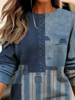 Women's Casual Dress Sweatshirt Dress Winter Dress Geometric Color Block Print Crew Neck Mini Dress Fashion Streetwear Outdoor Daily Long Sleeve Loose Fit Blue Fall Winter S M L XL XXL -LIGHTINTHEBOX Shop ipimkz1695297925312