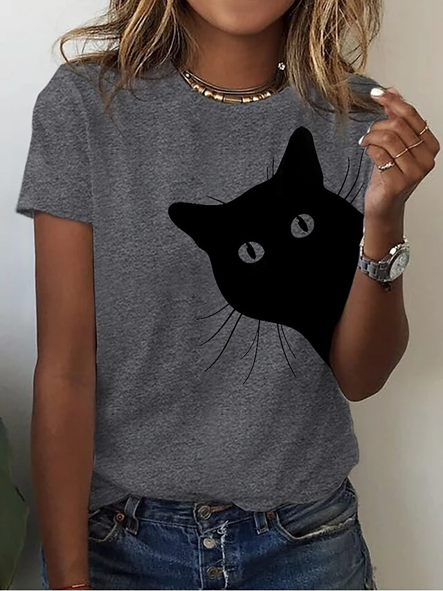 Women's T Shirt Tee 100% Cotton White Yellow Pink Cat 3D Print Short Sleeve Casual Weekend Basic Round Neck Regular Fit 3D Cat Painting 6 Women's T Shirt Tee 100% Cotton White Yellow Pink Cat 3D Print Short Sleeve Casual Weekend Basic Round Neck Regular Fit 3D Cat Painting - Image 4