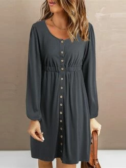 Women's Shirt Dress Casual Dress Mini Dress Outdoor Daily Vacation Polyester Fashion Modern Crew Neck Button Long Sleeve Spring Fall Winter 2023 Loose Fit Black Pink Blue Plain S M L XL 2XL -LIGHTINTHEBOX Shop iqlgjw1692157323255