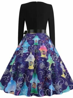 Women's Christmas Casual Dress Swing Dress Midi Dress Blue Purple Royal Blue Light Blue White Long Sleeve Santa Claus Elk Tree Bow Print Winter Fall V Neck Vacation Vintage 2022 S M L XL -LIGHTINTHEBOX Shop irxdvz1666927316615