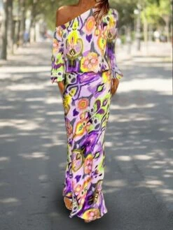 Women's Two Piece Dress Set Casual Dress Sheath Dress Outdoor Daily Fashion Streetwear Print Maxi Dress One Shoulder Long Sleeve Graphic Abstract Loose Fit Red Royal Blue Sky Blue Summer Spring S M L -LIGHTINTHEBOX Shop isdzgu1683543157754