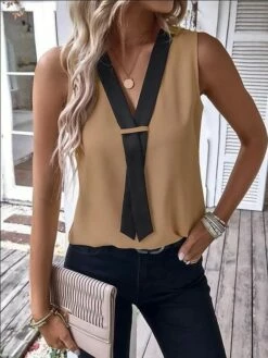 Women's Tank Top Black Brown Green Color Block Sleeveless Casual Basic V Neck Regular Fit -LIGHTINTHEBOX Shop iseexe1679912970177
