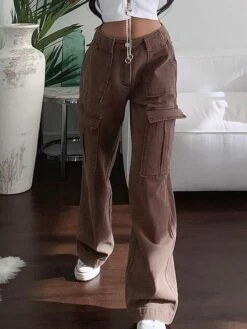 Women's Jeans Cargo Pants Chinos Full Length Denim Micro-elastic High Waist Fashion Streetwear Street Daily Brown S M Fall Winter