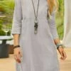 Women's Casual Dress Cotton Linen Dress Shift Dress Midi Dress Linen / Cotton Blend Fashion Traditional / Vintage Outdoor Daily Vacation U Neck Patchwork 3/4 Length Sleeve Fall Winter Autumn 2023 -LIGHTINTHEBOX Shop ismwqu1693366168552
