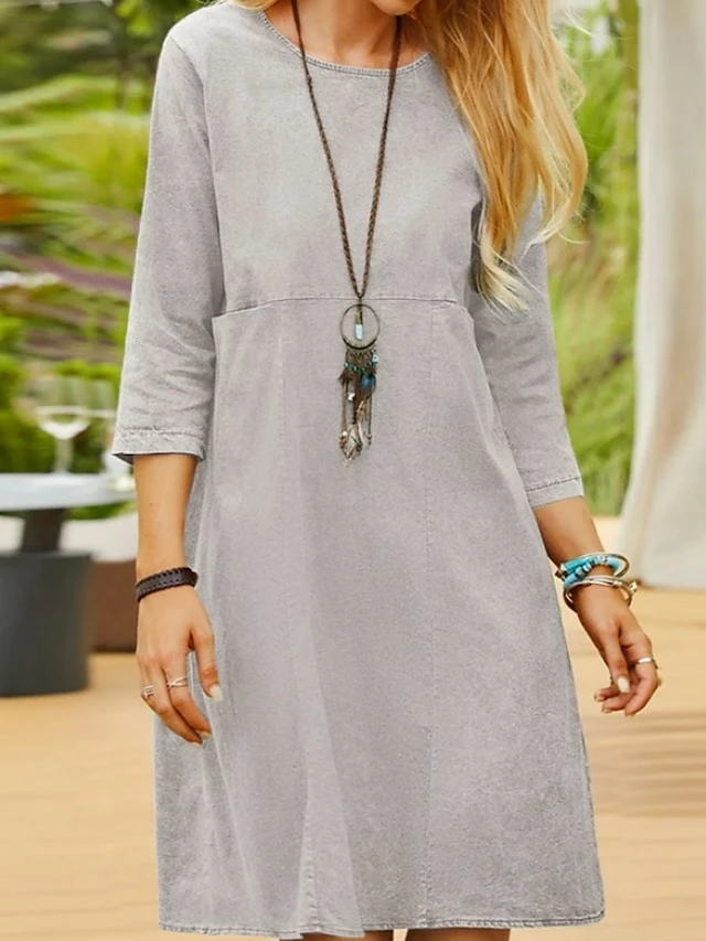 Women's Casual Dress Cotton Linen Dress Shift Dress Midi Dress Linen / Cotton Blend Fashion Traditional / Vintage Outdoor Daily Vacation U Neck Patchwork 3/4 Length Sleeve Fall Winter Autumn 2023 3 Women's Casual Dress Cotton Linen Dress Shift Dress Midi Dress Linen / Cotton Blend Fashion Traditional / Vintage Outdoor Daily Vacation U Neck Patchwork 3/4 Length Sleeve Fall Winter Autumn 2023