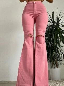 Women‘s Flare Jeans Bell Bottom Pants Trousers Full Length Fashion Streetwear Street Daily Pink Purple S M Summer Fall -LIGHTINTHEBOX Shop isqqpn1694772755936