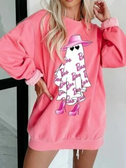 Women's Halloween Sweatshirt Pullover Active Festival Pink Graphic Halloween Casual Hoodie Long Sleeve Top Micro-elastic Fall & Winter