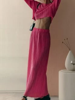 Women's Two Piece Dress Set Casual Dress Skirt Set Outdoor Daily Fashion Streetwear Pleated Midi Dress Crew Neck Long Sleeve Plain Regular Fit Blue Green Rose Red Fall Winter S M L -LIGHTINTHEBOX Shop isymun1693534952174