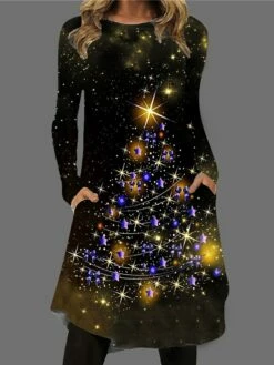 Women's Christmas Casual Dress T Shirt Dress Tee Dress Midi Dress Black Long Sleeve Tree Pocket Print Winter Fall Crew Neck Vacation Casual Fall Dress 2022 S M L XL XXL 3XL / Winter Dress -LIGHTINTHEBOX Shop itwvea1666173426445
