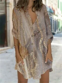 Women's Shirt Dress Casual Dress Shift Dress Mini Dress Outdoor Daily Vacation Polyester Fashion Casual Stand Collar Button Pocket Long Sleeve Summer Spring Fall 2023 Regular Fit Blue Green Khaki