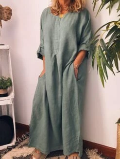 Women's Casual Dress Cotton Linen Dress Black Dress Maxi Long Dress Linen / Cotton Blend Fashion Daily Outdoor Daily Vacation Crew Neck Button Pocket 3/4 Length Sleeve Fall Autumn 2023 Loose Fit -LIGHTINTHEBOX Shop iugzwg1693202316967