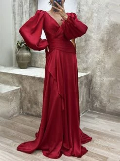 Women's Prom Dress Party Dress Satin Dress Long Dress Maxi Dress Wine Purple Green Long Sleeve Pure Color Lace Up Fall Winter Autumn V Neck Fashion Winter Dress Evening Party Vacation 2023 S M L XL -LIGHTINTHEBOX Shop iujodb1694596886410