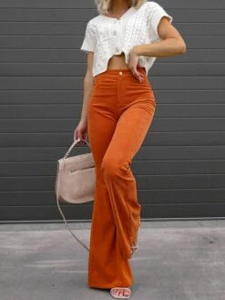 Women's Bell Bottom Pants Maillard Trousers Full Length Corduroy Pocket Micro-elastic High Waist Fashion Streetwear Party Street Wine Grey S M Fall Winter -LIGHTINTHEBOX Shop iunblt1692602730672