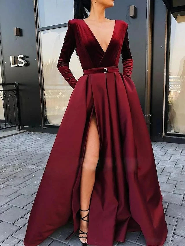 Women‘s Party Dress Velvet Dress Red Long Dress Maxi Dress Wine Long Sleeve Pure Color Ruched Pleated Split Winter Fall V Neck Party Hot Elegant Fall Dress Slim 2023 S M L XL Winter Dress 3 Women‘s Party Dress Velvet Dress Red Long Dress Maxi Dress Wine Long Sleeve Pure Color Ruched Pleated Split Winter Fall V Neck Party Hot Elegant Fall Dress Slim 2023 S M L XL Winter Dress