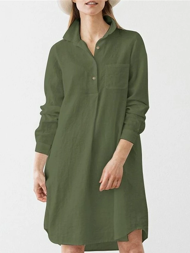 Women's Plus Size Curve Shirt Dress Casual Dress Solid Color Midi Dress Long Sleeve Ruched Shirt Collar Fashion Outdoor White Brown Fall Winter L XL XXL 3XL 4XL 9 Women's Plus Size Curve Shirt Dress Casual Dress Solid Color Midi Dress Long Sleeve Ruched Shirt Collar Fashion Outdoor White Brown Fall Winter L XL XXL 3XL 4XL - Image 7