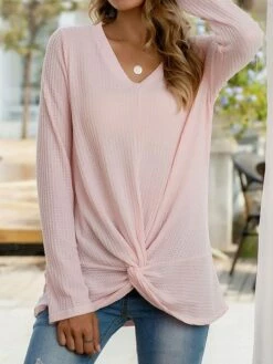 Women's T Shirt Tee Black White Pink Plain Long Sleeve Daily Weekend Fashion V Neck Regular Fit Spring &Fall