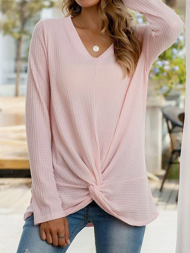 Women's T Shirt Tee Black White Pink Plain Long Sleeve Daily Weekend Fashion V Neck Regular Fit Spring &Fall 3 Women's T Shirt Tee Black White Pink Plain Long Sleeve Daily Weekend Fashion V Neck Regular Fit Spring &Fall