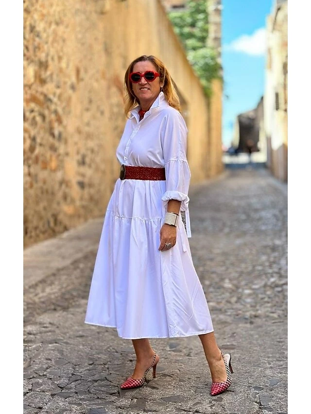 Women's Shirt Dress Casual Dress Swing Dress Maxi Long Dress Outdoor Daily Polyester Fashion Casual Shirt Collar Lace Up Button Long Sleeve Summer Spring Fall 2023 Regular Fit Black White Pink Pure 15 Women's Shirt Dress Casual Dress Swing Dress Maxi Long Dress Outdoor Daily Polyester Fashion Casual Shirt Collar Lace Up Button Long Sleeve Summer Spring Fall 2023 Regular Fit Black White Pink Pure - Image 13