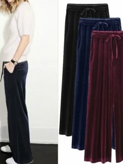Women's Wide Leg Pants Trousers Full Length Fashion Streetwear Outdoor Street Wine Black M L Fall Winter