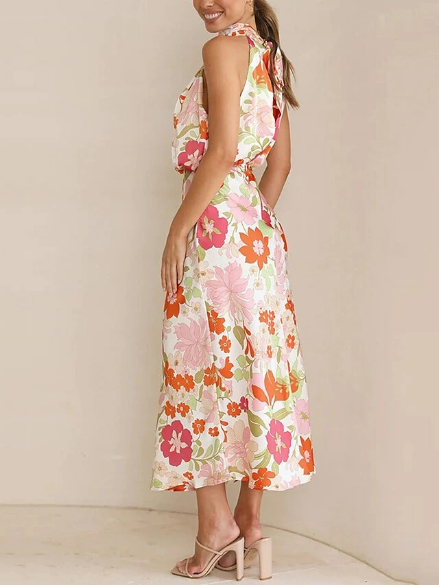 Women's Prom Dress Party Dress Satin Dress Long Dress Maxi Dress White Blue Orange Sleeveless Floral Ruched Fall Winter Autumn Halter Neck Fashion Evening Party Vacation 2023 S M L XL 14 Women's Prom Dress Party Dress Satin Dress Long Dress Maxi Dress White Blue Orange Sleeveless Floral Ruched Fall Winter Autumn Halter Neck Fashion Evening Party Vacation 2023 S M L XL - Image 12