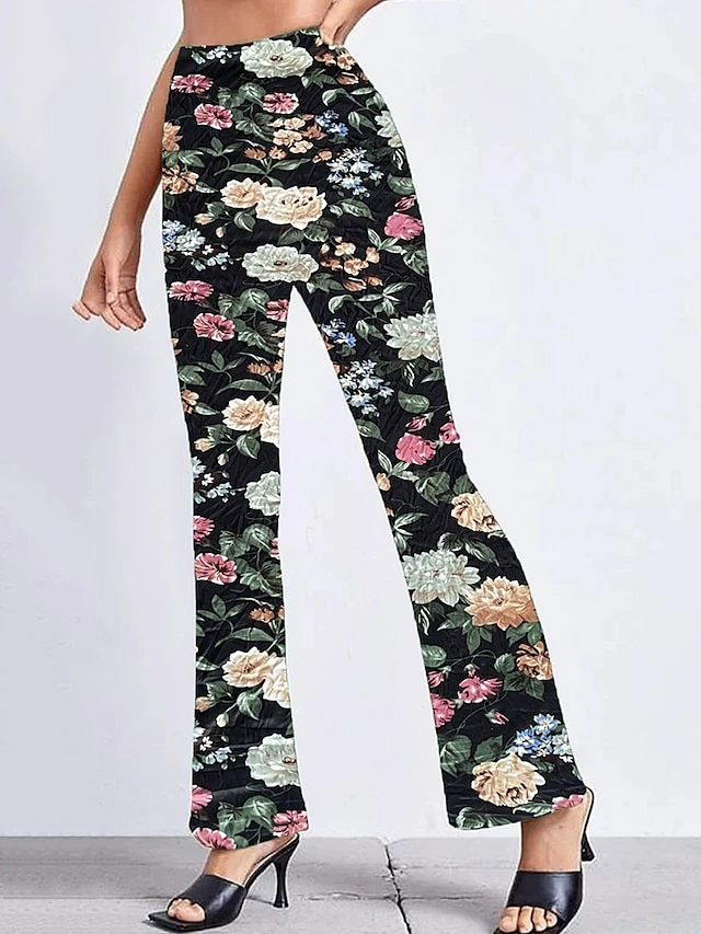 Women's Bell Bottom Pants Trousers Black Rainbow Rose Red Mid Waist Fashion Streetwear Party Street Daily Print Micro-elastic Full Length Comfort Floral S M L XL 2XL 9 Women's Bell Bottom Pants Trousers Black Rainbow Rose Red Mid Waist Fashion Streetwear Party Street Daily Print Micro-elastic Full Length Comfort Floral S M L XL 2XL - Image 7