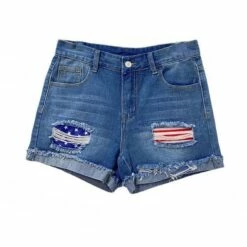 Women's Jeans Shorts Independence Day Denim Blue Mid Waist Fashion Casual Weekend Side Pockets Print Micro-elastic Short Comfort American Flag S M L XL XXL -LIGHTINTHEBOX Shop iwyczm1659939905479