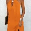 Women's Casual Dress Summer Dress Halter Neck Dress Mini Dress Cut Out Outdoor Street Daily Fashion Streetwear Halter Neck Sleeveless 2023 Slim Black Orange Green Color S M L XL XXL Size
