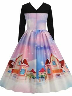 Women‘s Christmas Retro Elegant Vintage Dress Midi Dress Party Ruched Patchwork Santa Claus Crew Neck Long Sleeve Regular Fit Fall Winter 2023 Black Red S M L XL -LIGHTINTHEBOX Shop iwzshc1694426166356