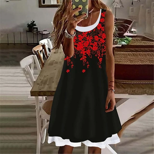 Women's Casual Dress Formal Dress Tank Dress Mini Dress White Pink Red Sleeveless Floral Fake Two Piece Summer Spring Crew Neck Vacation Vacation Summer Dress Spring Dress 2023 S M L XL XXL 3XL 4 Women's Casual Dress Formal Dress Tank Dress Mini Dress White Pink Red Sleeveless Floral Fake Two Piece Summer Spring Crew Neck Vacation Vacation Summer Dress Spring Dress 2023 S M L XL XXL 3XL - Image 2