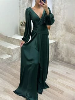 Women's Prom Dress Party Dress Satin Dress Long Dress Maxi Dress Wine Purple Green Long Sleeve Pure Color Lace Up Fall Winter Autumn V Neck Fashion Winter Dress Evening Party Vacation 2023 S M L XL -LIGHTINTHEBOX Shop ixkmcw1694596889134