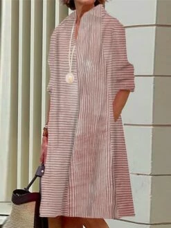 Women's Shirt Dress Casual Dress Midi Dress Outdoor Office Daily Polyester Fashion Modern Shirt Collar Button Pocket Long Sleeve Summer Spring Fall 2023 Loose Fit Pink Blue Green Striped S M L XL 2XL -LIGHTINTHEBOX Shop izudeu1690436906557