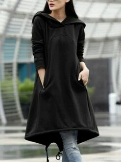 Women's Casual Dress Hoodie Dress Winter Dress Midi Dress Pocket Outdoor Street Daily Fashion Streetwear Hooded Long Sleeve 2023 Loose Fit Black Army Green Gray Color S M L XL XXL Size -LIGHTINTHEBOX Shop jbikdh1694510146489
