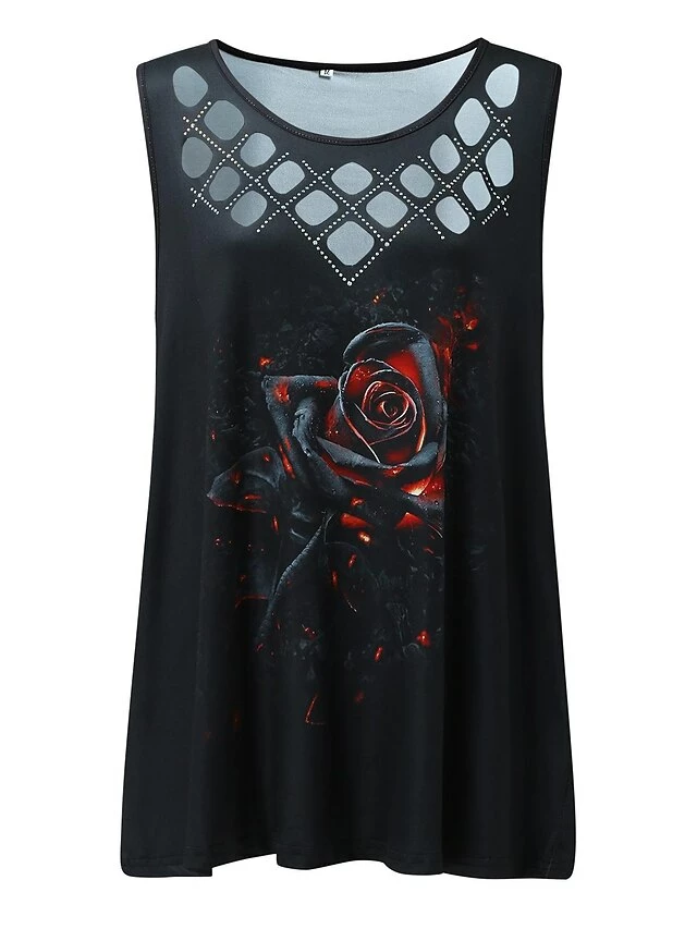 Women's Tank Top Black Gold Floral Cut Out Print Sleeveless Casual Holiday Basic Round Neck Regular Fit Floral Sleeveless 5 Women's Tank Top Black Gold Floral Cut Out Print Sleeveless Casual Holiday Basic Round Neck Regular Fit Floral Sleeveless - Image 3