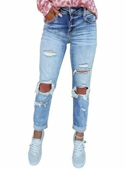 Women's Jeans Skinny Pants Trousers Full Length Denim Ripped Micro-elastic Mid Waist Fashion Streetwear Street Daily Blue S M Fall Winter -LIGHTINTHEBOX Shop jbtxdk1693811773690