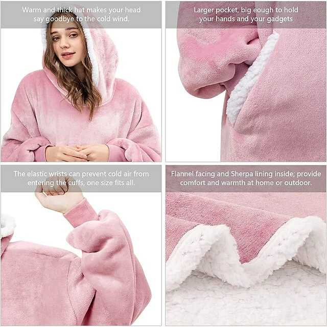 Women‘s Christmas Couple‘s Pajamas Nightgown Wearable Blanket Hoodie Blanket Pure Color Warm Comfort Oversized Home Daily Fleece Warm Hoodie Long Sleeve Pocket Winter Fall Pink Wine 12 Women‘s Christmas Couple‘s Pajamas Nightgown Wearable Blanket Hoodie Blanket Pure Color Warm Comfort Oversized Home Daily Fleece Warm Hoodie Long Sleeve Pocket Winter Fall Pink Wine - Image 10