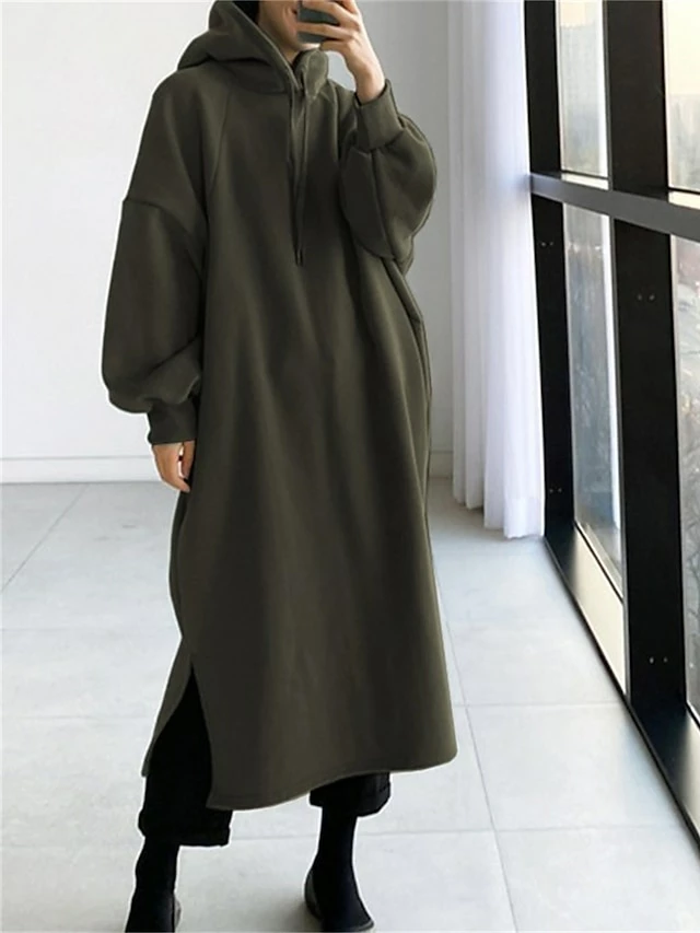 Women's Casual Dress Hoodie Dress Long Dress Maxi Dress Active Daily Outdoor Holiday Vacation Hoodie Solid Color Loose Fit ArmyGreen Black Green S M L XL XXL 7 Women's Casual Dress Hoodie Dress Long Dress Maxi Dress Active Daily Outdoor Holiday Vacation Hoodie Solid Color Loose Fit ArmyGreen Black Green S M L XL XXL - Image 5