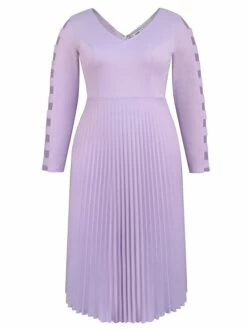 Women's Plus Size Curve Party Dress Work Dress Swing Dress Plain Midi Dress Long Sleeve Pleated Cut Out V Neck Fashion Party Purple Fall Winter XL XXL 3XL 4XL -LIGHTINTHEBOX Shop jdqjte1694165774098