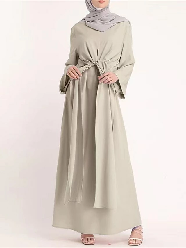 Women's Work Dress Black Dress Semi Formal Dress Fashion Long Dress Maxi Dress Lace Up Ruched Crew Neck Long Sleeve Plain Loose Fit Black Pink Apricot Fall Winter S M L XL XXL 7 Women's Work Dress Black Dress Semi Formal Dress Fashion Long Dress Maxi Dress Lace Up Ruched Crew Neck Long Sleeve Plain Loose Fit Black Pink Apricot Fall Winter S M L XL XXL - Image 5