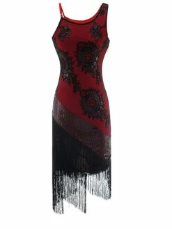 Women's Retro 1920s Fringe Dress Midi Dress Party Halloween Sequins Tassel Fringe Floral Spaghetti Strap Sleeveless Regular Fit Spring Fall 2023 Silver Red S M L XL -LIGHTINTHEBOX Shop jdunun1693206892046
