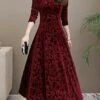 Women's Party Dress Velvet Dress Swing Dress Midi Dress Black Red Green Long Sleeve Floral Jacquard Spring Fall Winter V Neck Fashion Winter Dress Wedding Guest Vacation Slim 2023 M L XL XXL 3XL -LIGHTINTHEBOX Shop jeaoyd1630489601641