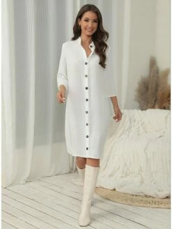 Women's Shirt Dress Casual Dress Cotton Linen Dress Midi Dress Cotton Blend Fashion Basic Outdoor Daily Shirt Collar Button Half Sleeve Summer Spring Fall 2023 Regular Fit Black White Green Plain S M -LIGHTINTHEBOX Shop jeetvk1697630697403