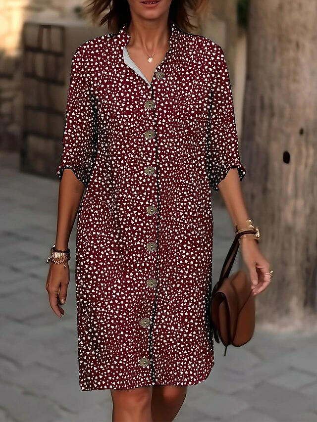 Women's Shirt Dress Casual Dress Cotton Linen Dress Midi Dress Polyester Fashion Casual Daily Outdoor Daily Vacation Shirt Collar Button Print Long Sleeve Summer Spring Fall 2023 Loose Fit Black Wine 5 Women's Shirt Dress Casual Dress Cotton Linen Dress Midi Dress Polyester Fashion Casual Daily Outdoor Daily Vacation Shirt Collar Button Print Long Sleeve Summer Spring Fall 2023 Loose Fit Black Wine - Image 3