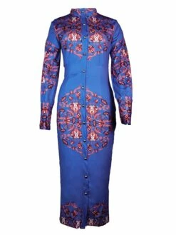 Women's Shirt Dress Casual Dress Bodycon Midi Dress Outdoor Office Daily Polyester Fashion Romantic Stand Collar Button Print Long Sleeve Summer Spring Fall 2023 Slim Blue Khaki Floral S M L XL 2XL -LIGHTINTHEBOX Shop jfegyx1689227631743