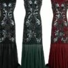 Women's Retro 1920s Sequin Dress Long Dress Maxi Dress Party Evening Party Sequins Patchwork Floral V Neck Sleeveless Regular Fit Spring Fall 2023 Black Red S M L XL -LIGHTINTHEBOX Shop jgpgoh1693533779633
