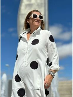Women's Shirt Dress Casual Dress Midi Dress Outdoor Office Daily Cotton Fashion Modern Shirt Collar Button Pocket 3/4 Length Sleeve Summer Spring Fall 2023 Regular Fit White Polka Dot S M L XL XXL -LIGHTINTHEBOX Shop jgumpr1695121856094