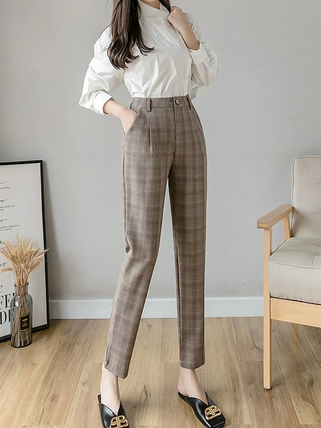 Women's Dress Pants Cropped Pants Ankle-Length Cotton Print Micro-elastic High Waist Fashion Streetwear Formal Work Grey Coffee S M Fall Winter 12 Women's Dress Pants Cropped Pants Ankle-Length Cotton Print Micro-elastic High Waist Fashion Streetwear Formal Work Grey Coffee S M Fall Winter - Image 10