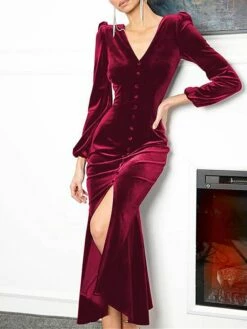 Women's Prom Dress Party Dress Velvet Dress Long Dress Maxi Dress Black Pink Wine Long Sleeve Pure Color Button Fall Winter Autumn V Neck Fashion Winter Dress Birthday Evening Party 2023 S M L XL XXL -LIGHTINTHEBOX Shop jinfkf1693535343322